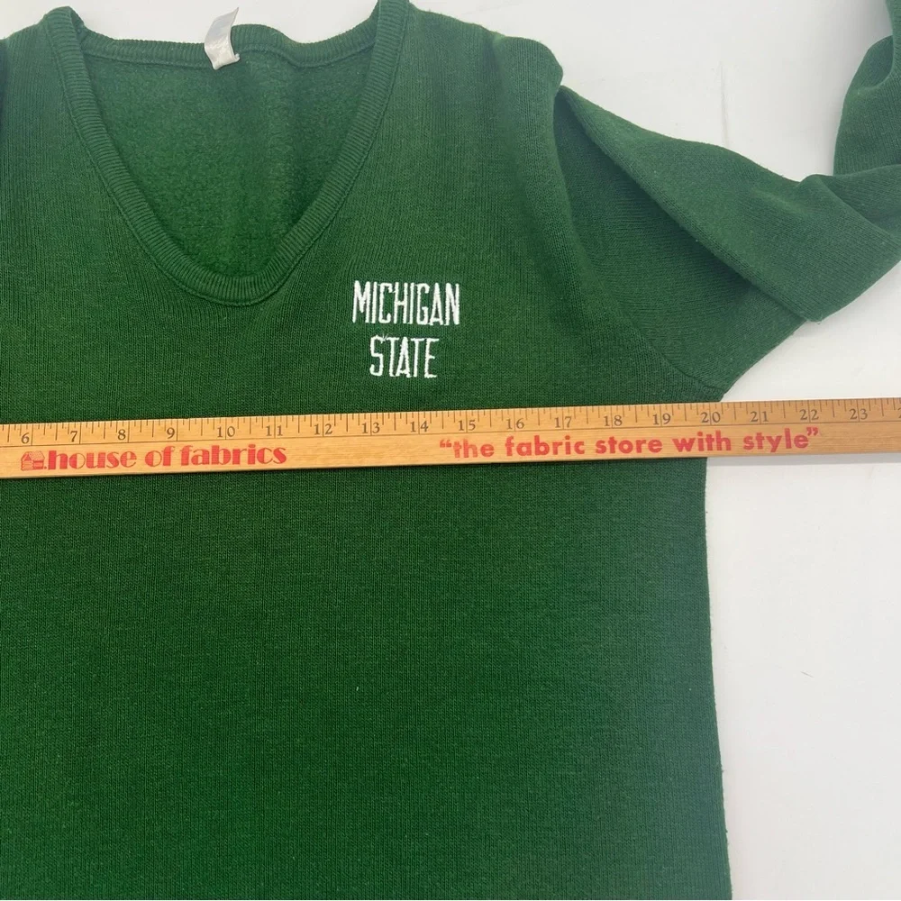 Vintage‎ Champion Michigan State Sweatshirt Medium Green V-Neck USA Made